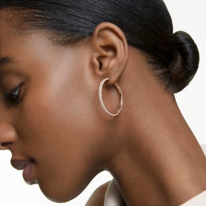 Pendientes de aro Dextera con pavé, grandes, blancos, chapados en tono oro rosa Pendientes de aro Dextera con pavé, grandes, blancos, chapados en tono oro rosa