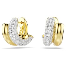 Pendientes de aro Dextera, corte redondo, mini, blancos, chapados en tono dorado