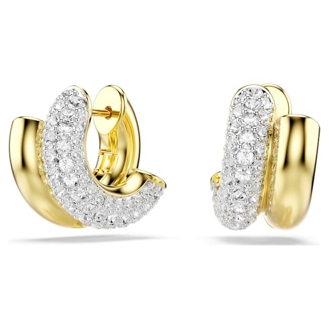Pendientes de aro Dextera, corte redondo, mini, blancos, chapados en tono dorado Pendientes de aro Dextera, corte redondo, mini, blancos, chapados en tono dorado