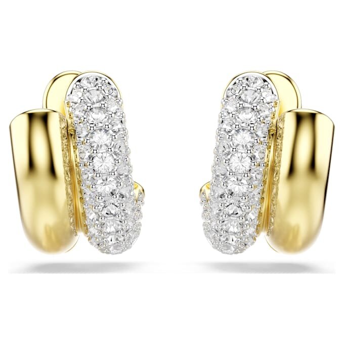 Pendientes de aro Dextera, corte redondo, mini, blancos, chapados en tono dorado Pendientes de aro Dextera, corte redondo, mini, blancos, chapados en tono dorado