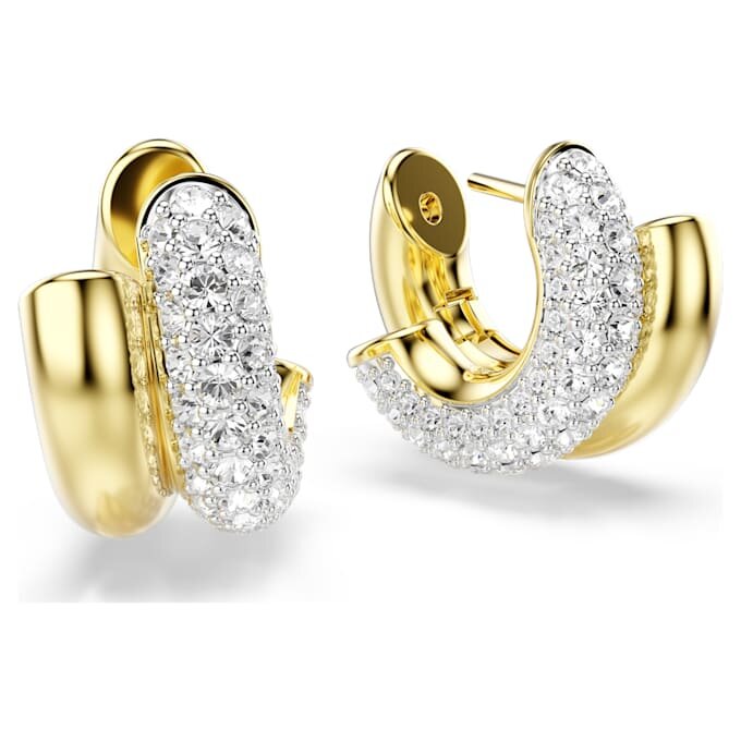 Pendientes de aro Dextera, corte redondo, mini, blancos, chapados en tono dorado Pendientes de aro Dextera, corte redondo, mini, blancos, chapados en tono dorado