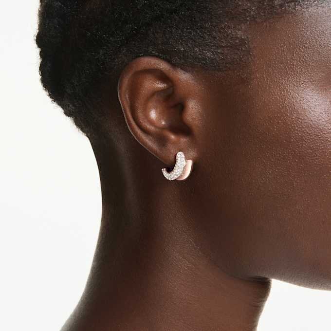 Pendientes de aro Dextera, corte redondo, mini, blancos, chapados en tono oro rosa Pendientes de aro Dextera, corte redondo, mini, blancos, chapados en tono oro rosa