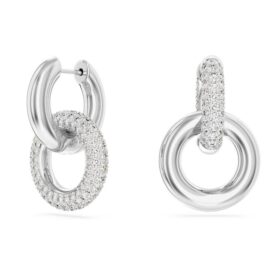 Pendientes de aro Dextera, diseño asimétrico, anillos entrelazados, blancos, chapados en rodio