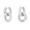 Pendientes de aro Dextera, diseño asimétrico, anillos entrelazados, blancos, chapados en rodio Pendientes de aro Dextera, diseño asimétrico, anillos entrelazados, blancos, chapados en rodio