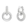 Pendientes de aro Dextera, diseño asimétrico, anillos entrelazados, blancos, chapados en rodio Pendientes de aro Dextera, diseño asimétrico, anillos entrelazados, blancos, chapados en rodio