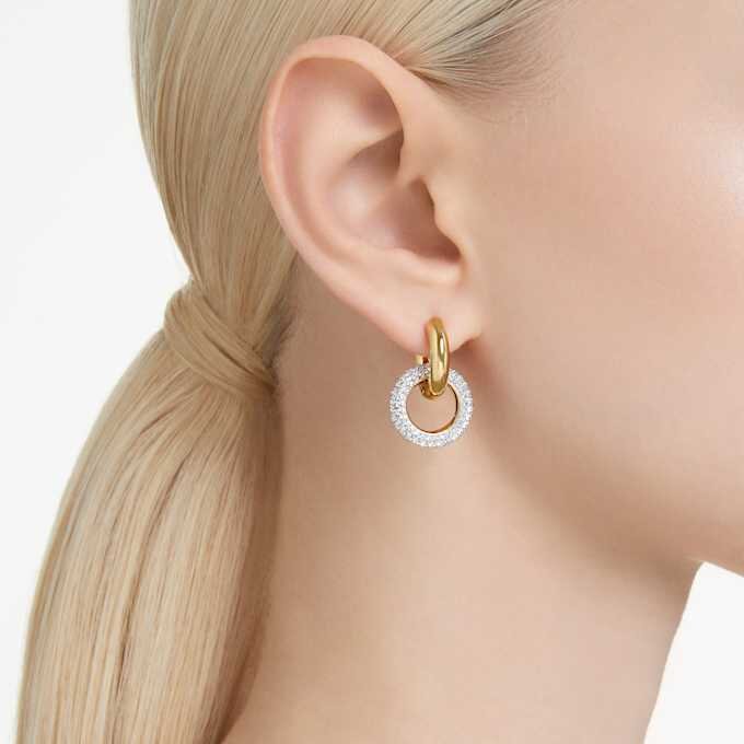 Pendientes de aro Dextera, diseño asimétrico, aro entrelazado, blanco, chapado en tono dorado Pendientes de aro Dextera, diseño asimétrico, aro entrelazado, blanco, chapado en tono dorado