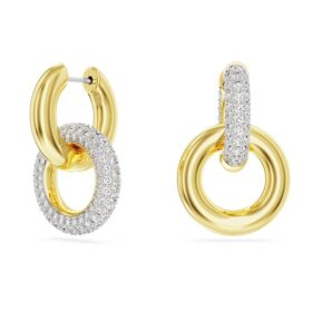 Pendientes de aro Dextera, diseño asimétrico, aro entrelazado, blanco, chapado en tono dorado