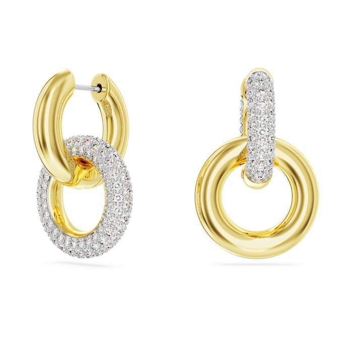 Pendientes de aro Dextera, diseño asimétrico, aro entrelazado, blanco, chapado en tono dorado Pendientes de aro Dextera, diseño asimétrico, aro entrelazado, blanco, chapado en tono dorado