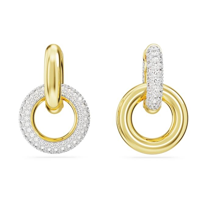 Pendientes de aro Dextera, diseño asimétrico, aro entrelazado, blanco, chapado en tono dorado Pendientes de aro Dextera, diseño asimétrico, aro entrelazado, blanco, chapado en tono dorado