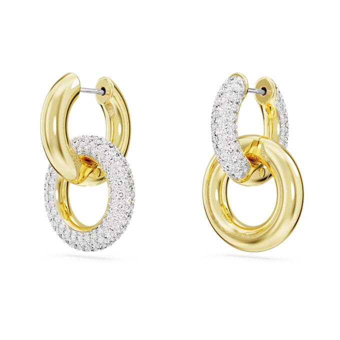 Pendientes de aro Dextera, diseño asimétrico, aro entrelazado, blanco, chapado en tono dorado Pendientes de aro Dextera, diseño asimétrico, aro entrelazado, blanco, chapado en tono dorado