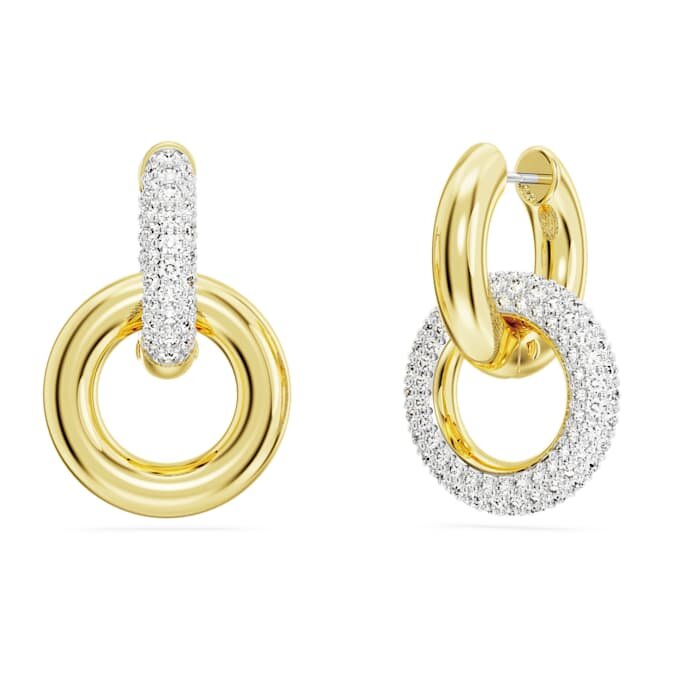 Pendientes de aro Dextera, diseño asimétrico, aro entrelazado, blanco, chapado en tono dorado Pendientes de aro Dextera, diseño asimétrico, aro entrelazado, blanco, chapado en tono dorado