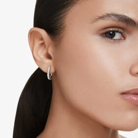 Pendientes de aro Dextera, forma octogonal, corte redondo, pequeños, blancos, chapados en rodio