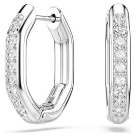Pendientes de aro Dextera, forma octogonal, corte redondo, pequeños, blancos, chapados en rodio