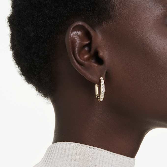 Pendientes de aro Dextera, forma octogonal, corte redondo, tamaño mediano, blanco, chapado en tono dorado Pendientes de aro Dextera, forma octogonal, corte redondo, tamaño mediano, blanco, chapado en tono dorado
