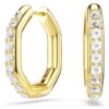 Pendientes de aro Dextera, forma octogonal, corte redondo, tamaño mediano, blanco, chapado en tono dorado Pendientes de aro Dextera, forma octogonal, corte redondo, tamaño mediano, blanco, chapado en tono dorado