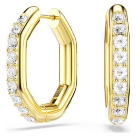 Pendientes de aro Dextera, forma octogonal, corte redondo, tamaño mediano, blanco, chapado en tono dorado