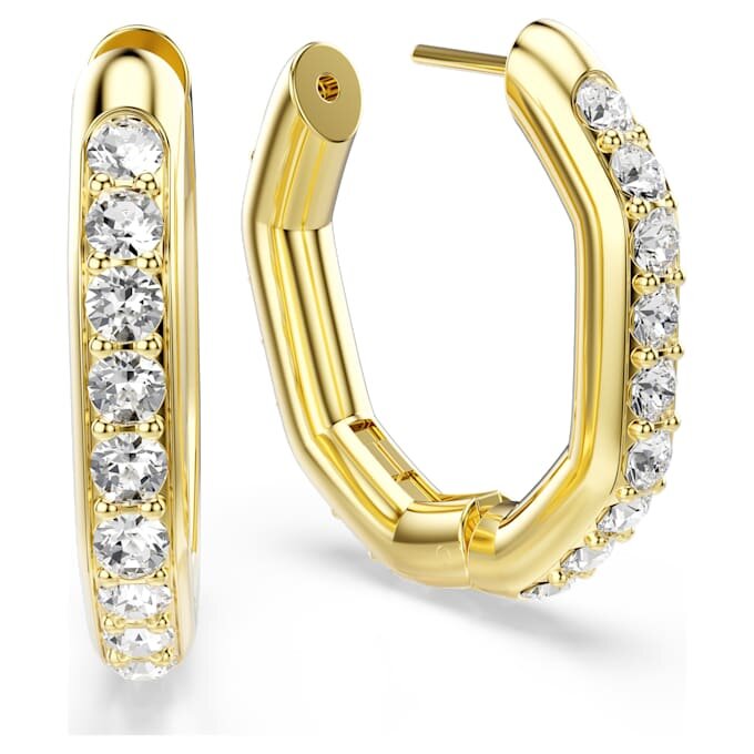 Pendientes de aro Dextera, forma octogonal, corte redondo, tamaño mediano, blanco, chapado en tono dorado Pendientes de aro Dextera, forma octogonal, corte redondo, tamaño mediano, blanco, chapado en tono dorado