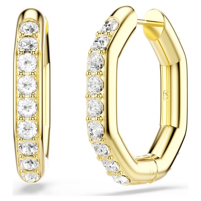 Pendientes de aro Dextera, forma octogonal, corte redondo, tamaño mediano, blanco, chapado en tono dorado Pendientes de aro Dextera, forma octogonal, corte redondo, tamaño mediano, blanco, chapado en tono dorado