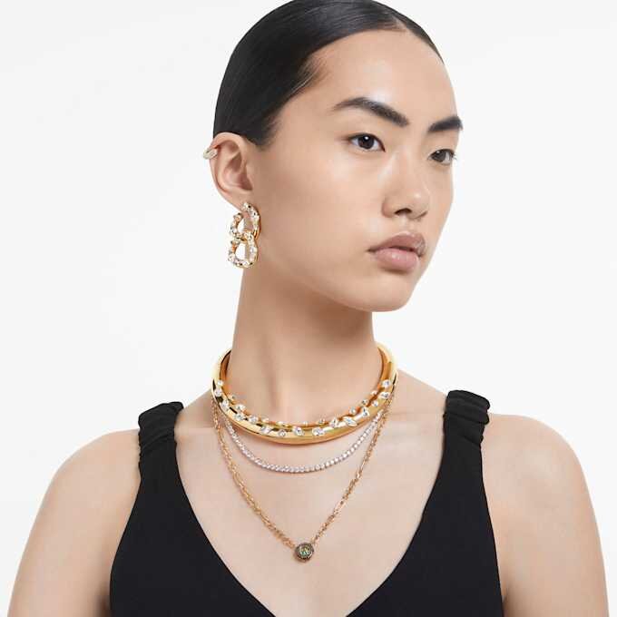 Pendientes de aro Dextera pequeños, blancos, chapados en tono dorado Pendientes de aro Dextera pequeños, blancos, chapados en tono dorado