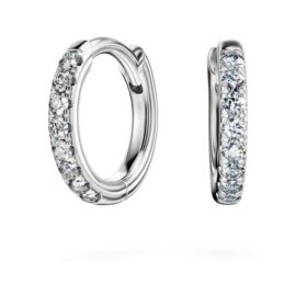 Pendientes de aro Eternity con diamantes cultivados en laboratorio, 0,1 quilates en total, forma redonda, pequeños, oro blanco de 14K Pendientes de aro Eternity con diamantes cultivados en laboratorio, 0,1 quilates en total, forma redonda, pequeños, oro blanco de 14K