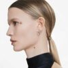 Pendientes de aro Eternity con diamantes cultivados en laboratorio, 0,1 quilates en total, forma redonda, pequeños, oro blanco de 14K