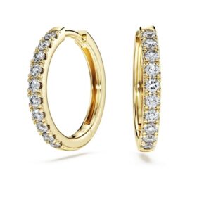 Pendientes de aro Eternity con diamantes cultivados en laboratorio, 0,5 ct en total, forma redonda, oro amarillo de 14K Pendientes de aro Eternity con diamantes cultivados en laboratorio, 0,5 ct en total, forma redonda, oro amarillo de 14K