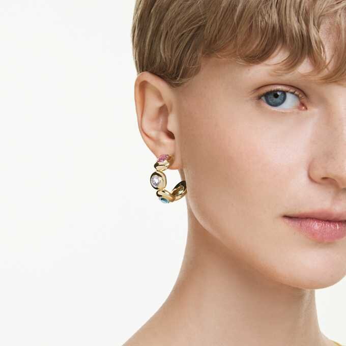 Pendientes de aro Gema con cortes mixtos, multicolores, chapados en tono dorado Pendientes de aro Gema con cortes mixtos, multicolores, chapados en tono dorado