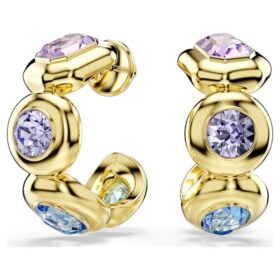 Pendientes de aro Gema con cortes mixtos, multicolores, chapados en tono dorado