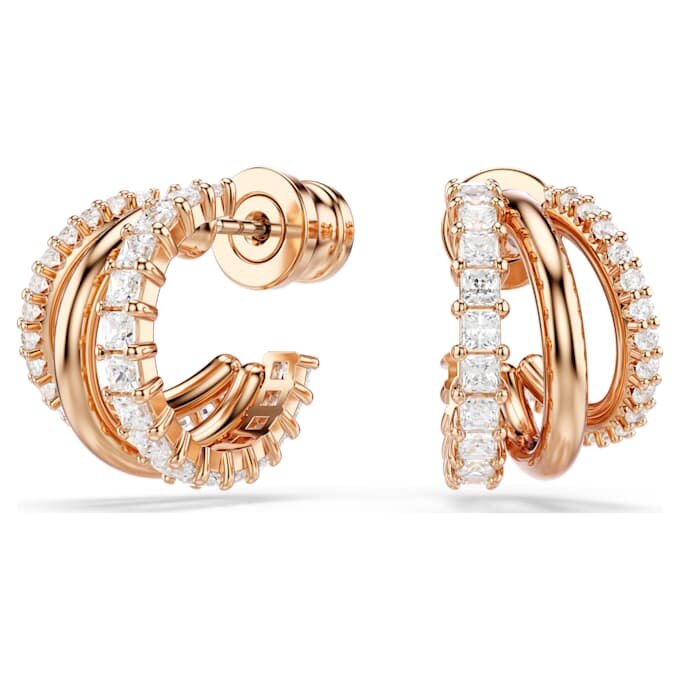 Pendientes de aro «Hyperbola» con cortes mixtos, mini, blancos, chapados en tono oro rosa Pendientes de aro «Hyperbola» con cortes mixtos, mini, blancos, chapados en tono oro rosa