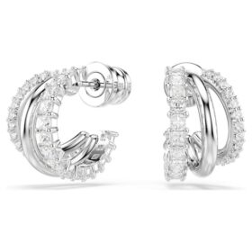 Pendientes de aro Hyperbola, corte redondo, mini, blancos, chapados en rodio