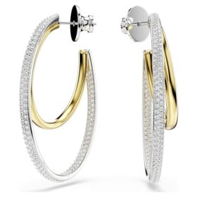 Pendientes de aro Hyperbola, corte redondo, tamaño mediano, blancos, acabado de metales mixtos