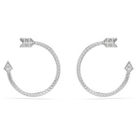 Pendientes de aro Idyllia con cortes variados, forma de flecha, blancos, chapados en rodio