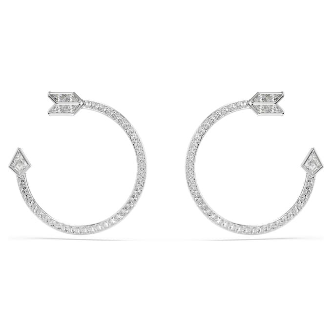 Pendientes de aro Idyllia con cortes variados, forma de flecha, blancos, chapados en rodio Pendientes de aro Idyllia con cortes variados, forma de flecha, blancos, chapados en rodio