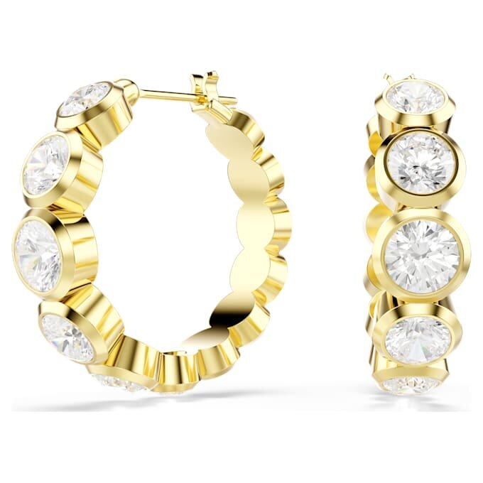 Pendientes de aro Imber, corte redondo, blancos, chapados en tono dorado Pendientes de aro Imber, corte redondo, blancos, chapados en tono dorado