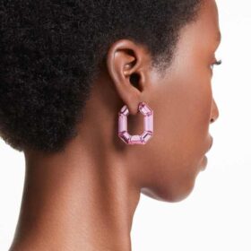 Pendientes de aro Lucent con forma octogonal, pequeños, color rosa