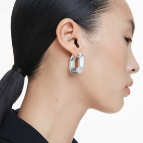 Pendientes de aro Lucent, forma octogonal, pequeños, blancos