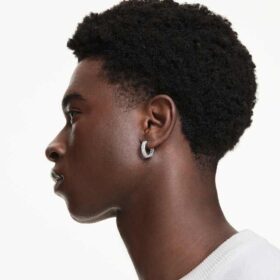 Pendientes de aro Matrix con corte baguette, blancos, chapados en rodio