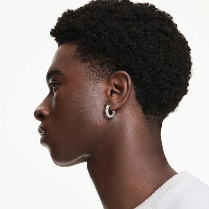 Pendientes de aro Matrix con corte baguette, blancos, chapados en rodio Pendientes de aro Matrix con corte baguette, blancos, chapados en rodio
