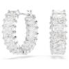 Pendientes de aro Matrix con corte baguette, blancos, chapados en rodio Pendientes de aro Matrix con corte baguette, blancos, chapados en rodio