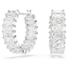 Pendientes de aro Matrix con corte baguette, blancos, chapados en rodio