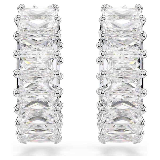 Pendientes de aro Matrix con corte baguette, blancos, chapados en rodio Pendientes de aro Matrix con corte baguette, blancos, chapados en rodio