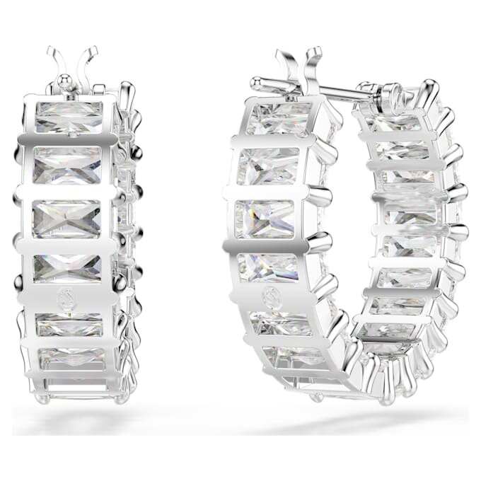 Pendientes de aro Matrix con corte baguette, blancos, chapados en rodio Pendientes de aro Matrix con corte baguette, blancos, chapados en rodio
