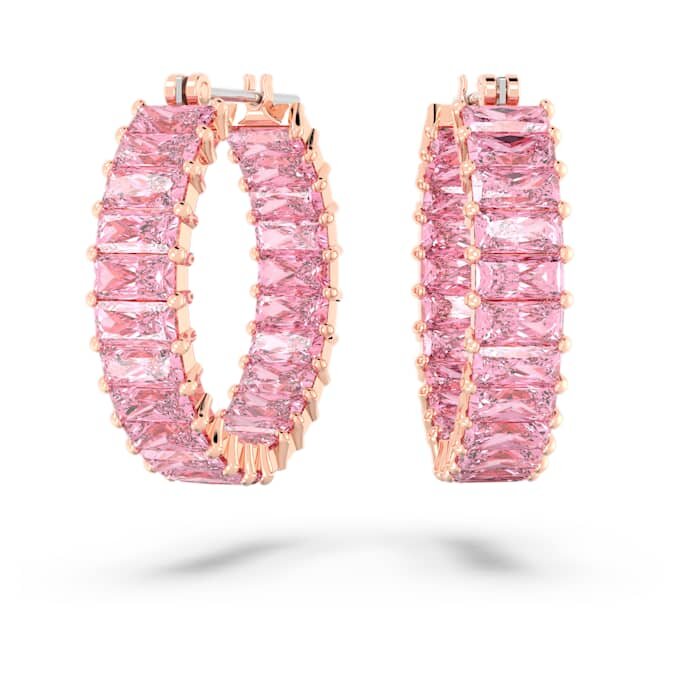 Pendientes de aro Matrix con corte baguette, color rosa, chapados en tono oro rosa Pendientes de aro Matrix con corte baguette, color rosa, chapados en tono oro rosa