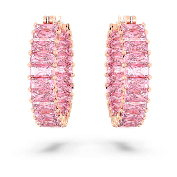 Pendientes de aro Matrix con corte baguette, color rosa, chapados en tono oro rosa Pendientes de aro Matrix con corte baguette, color rosa, chapados en tono oro rosa