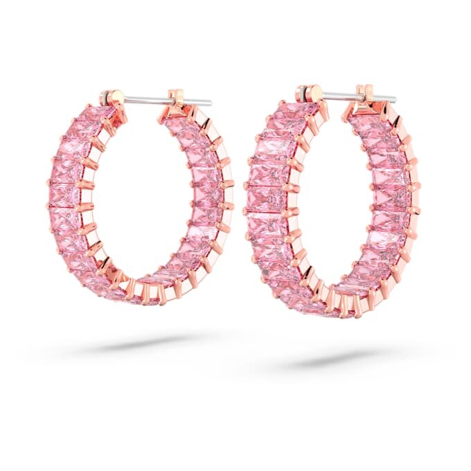 Pendientes de aro Matrix con corte baguette, color rosa, chapados en tono oro rosa Pendientes de aro Matrix con corte baguette, color rosa, chapados en tono oro rosa