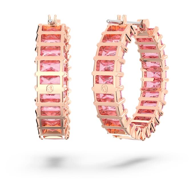 Pendientes de aro Matrix con corte baguette, color rosa, chapados en tono oro rosa Pendientes de aro Matrix con corte baguette, color rosa, chapados en tono oro rosa