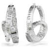 Pendientes de aro Matrix con corte baguette, forma de cinta, blancos, chapados en rodio Pendientes de aro Matrix con corte baguette, forma de cinta, blancos, chapados en rodio