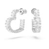 Pendientes de aro Matrix con corte baguette, forma de corazón, pequeños, blancos, chapados en rodio Pendientes de aro Matrix con corte baguette, forma de corazón, pequeños, blancos, chapados en rodio