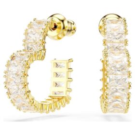 Pendientes de aro Matrix con corte baguette, forma de corazón, pequeños, blancos, chapados en tono dorado