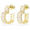 Pendientes de aro Matrix con corte baguette, forma de corazón, pequeños, blancos, chapados en tono dorado
